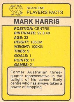 1981 Scanlens #137 Mark Harris Back